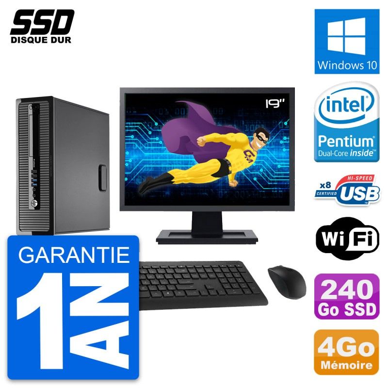HP ProDesk 400 G1 SFF Desktop Computer - 19" Screen, Intel Pentium G3220, 4GB RAM, 240GB SSD, Windows 10, Wi-Fi