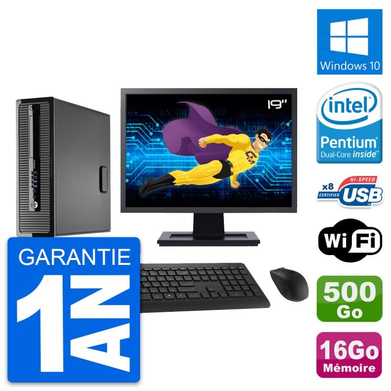HP ProDesk 400 G1 SFF Computer - 19" Screen, Intel Pentium G3220, 16GB RAM, 500GB HDD