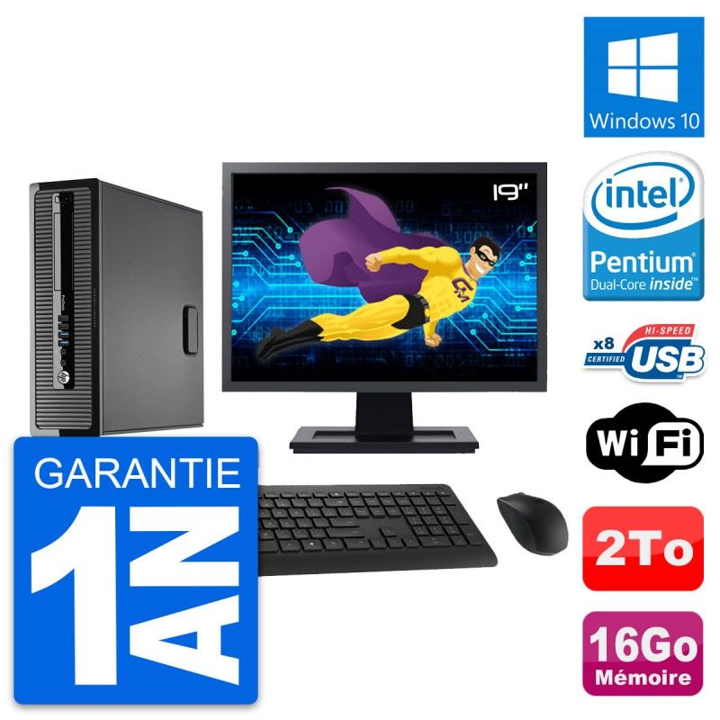 HP ProDesk 400 G1 SFF Desktop Computer - 19" Screen, Intel Pentium G3220, 16GB RAM, 2TB HDD, Windows 10, WiFi