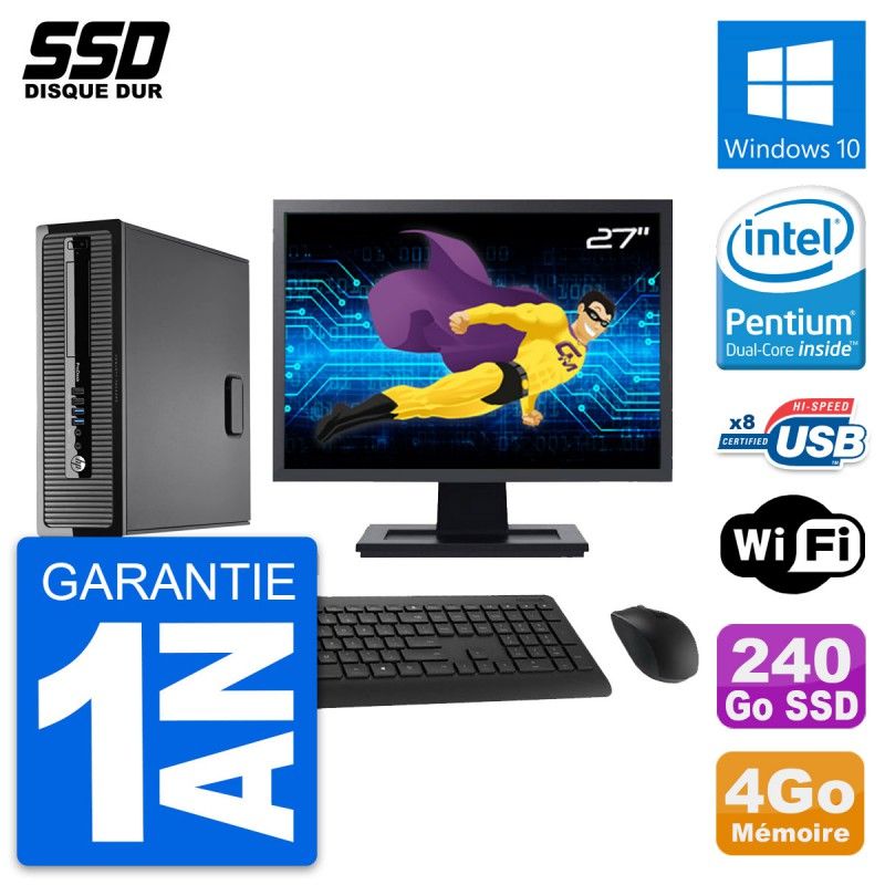 HP ProDesk 400 G1 SFF Computer | 27" Screen | Intel G3220 | 4GB RAM | 240GB SSD | Windows 10