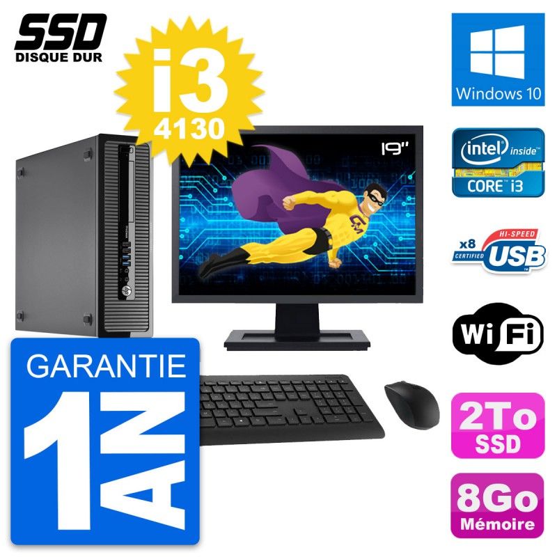 HP ProDesk 400 G1 SFF Desktop Computer - 19" Screen, Intel i3-4130, 8GB RAM, 2TB SSD, Windows 10, WiFi