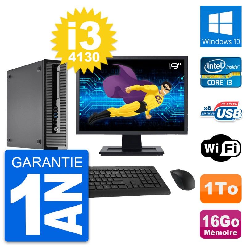 HP ProDesk 400 G1 SFF Desktop PC - 19" Screen, i3-4130, 16GB RAM, 1TB HDD, Windows 10, WiFi