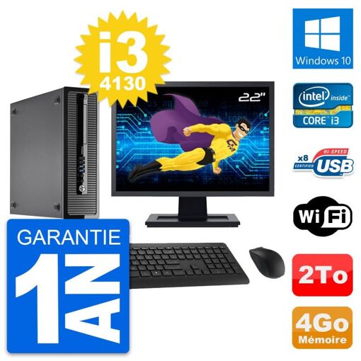 HP ProDesk 400 G1 SFF Computer - 22" Screen, i3-4130, 4GB RAM, 2TB HDD, Windows 10, Wifi