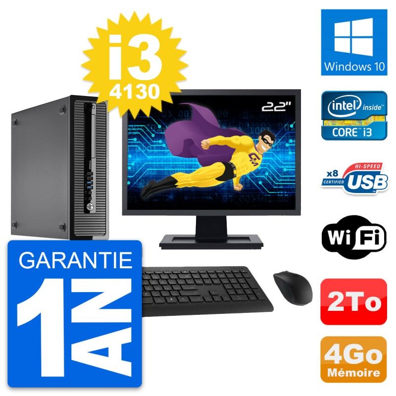 HP ProDesk 400 G1 SFF Computer - 22" Screen, i3-4130, 4GB RAM, 2TB HDD, Windows 10, Wifi