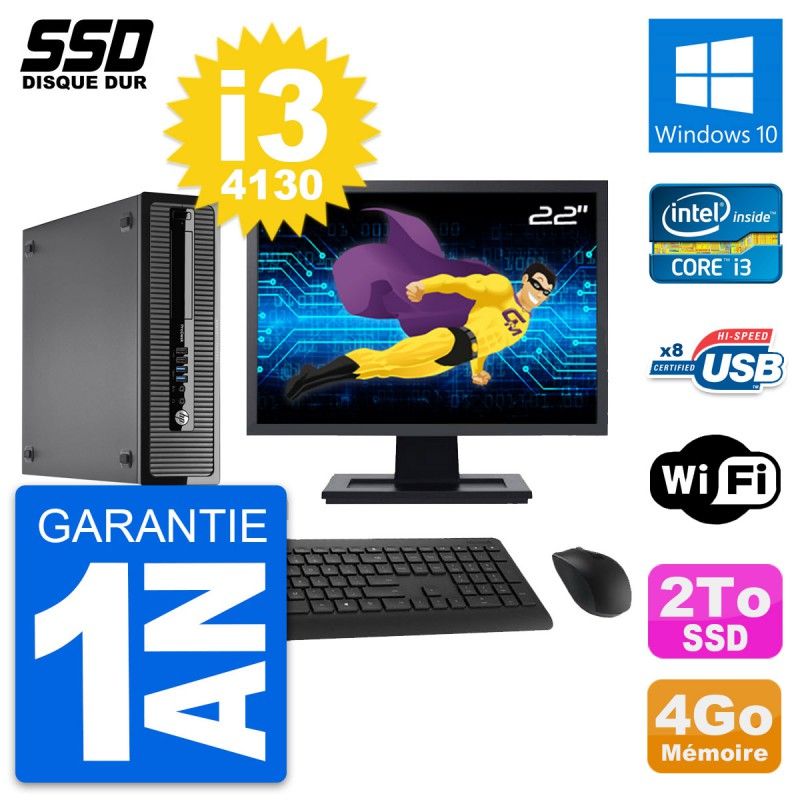 HP ProDesk 400 G1 Mini PC - 22" Screen, Intel i3-4130, 4GB RAM, 2TB SSD, Windows 10, WiFi