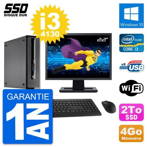 HP ProDesk 400 G1 Mini PC - 22" Screen, Intel i3-4130, 4GB RAM, 2TB SSD, Windows 10, WiFi