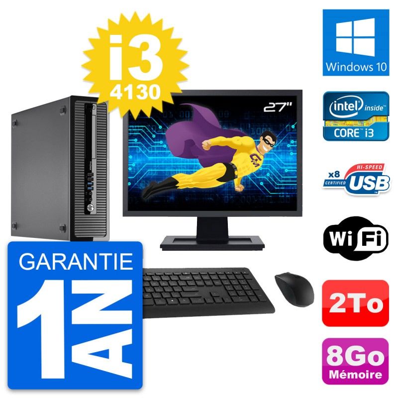 HP ProDesk 400 G1 SFF Desktop Computer, 27" Screen, i3-4130, 8GB RAM, 2TB Hard Drive, Windows 10, WiFi