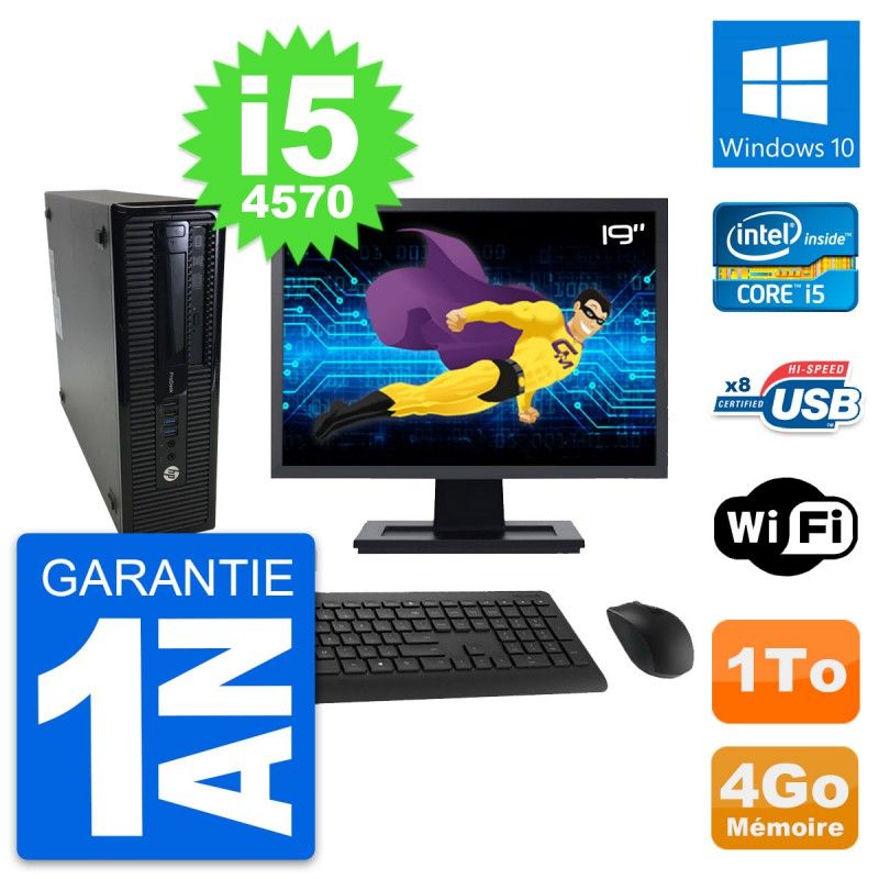 HP ProDesk 400 G1 Mini PC - 19" Screen, i5-4570, 4GB RAM, 1TB HDD, Windows 10, WiFi