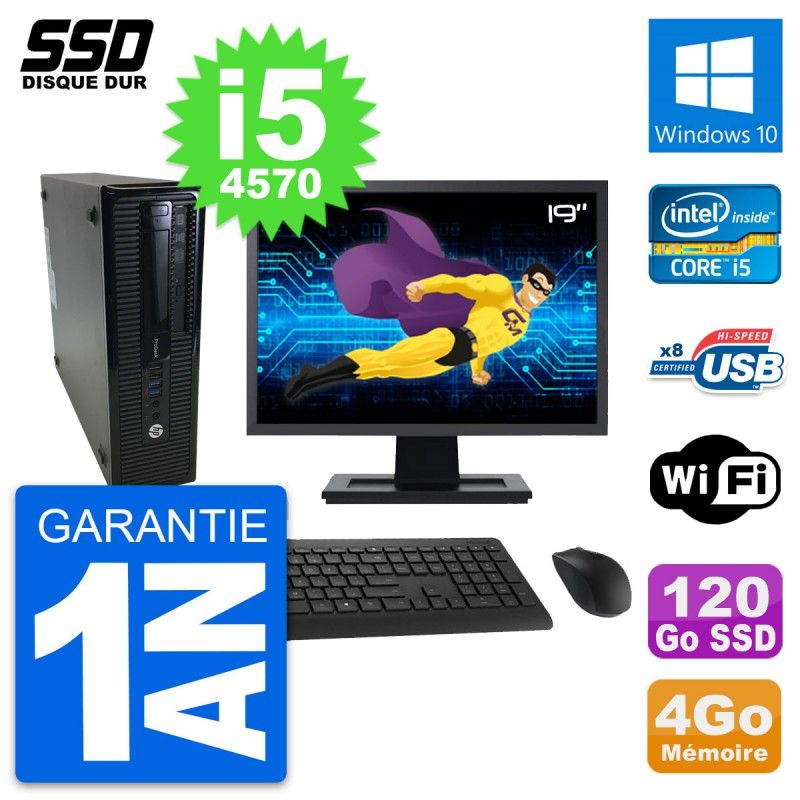 HP ProDesk 400 G1 SFF Computer | 19" Screen | i5-4570 | 4GB RAM | 120GB SSD | Windows 10 | WiFi