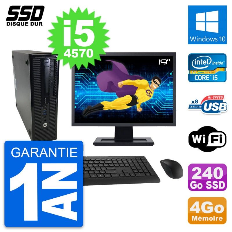 HP ProDesk 400 G1 SFF Desktop PC - 19" Screen, i5-4570, 4GB RAM, 240GB SSD, Windows 10, Wifi