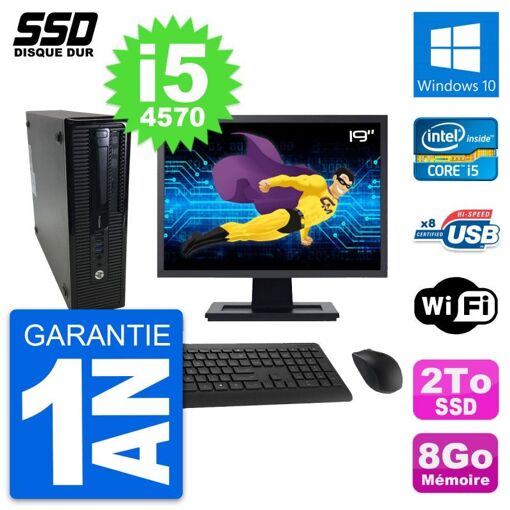 HP ProDesk 400 G1 SFF Computer - 19" Screen, Intel i5-4570, 8GB RAM, 2TB SSD, Windows 10, WiFi