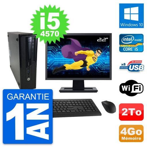HP ProDesk 400 G1 SFF PC - 22" Screen, i5-4570, 4GB RAM, 2TB HDD, Windows 10, WiFi