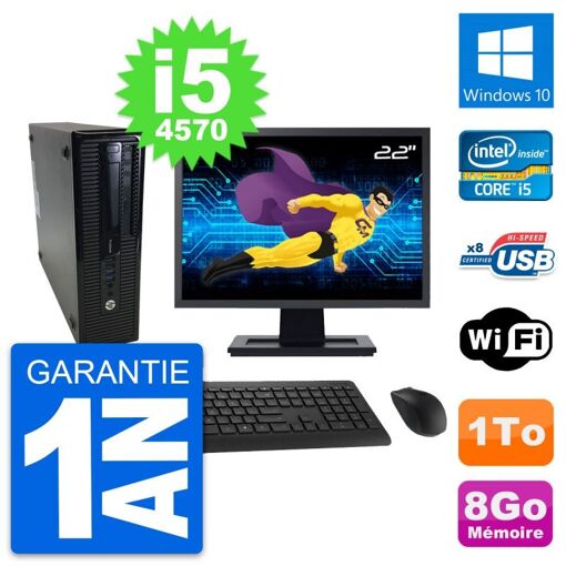 Computadora HP ProDesk 400 G1 SFF - Pantalla de 22', i5-4570, 8GB RAM, 1TB HDD, Windows 10, Wifi