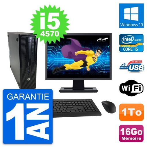 HP ProDesk 400 G1 SFF Desktop PC - 22" Screen, i5-4570, 16GB RAM, 1TB HDD, Windows 10, Wifi