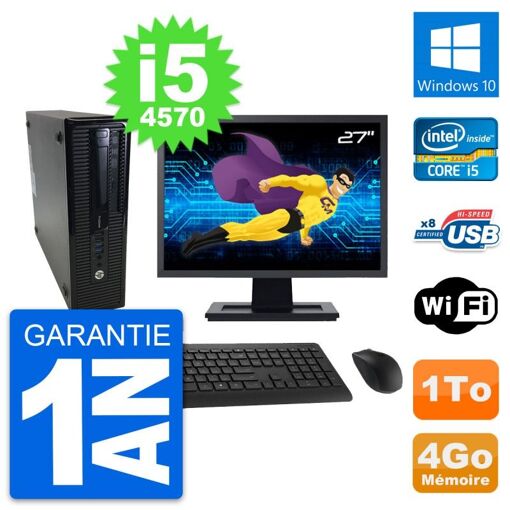 HP ProDesk 400 G1 SFF Desktop Computer - 27" Screen, i5-4570, 4GB RAM, 1TB HDD, Windows 10, WiFi