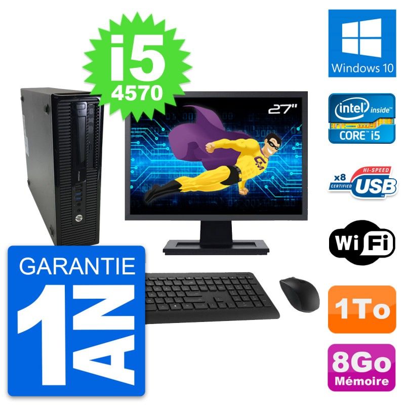 HP ProDesk 400 G1 SFF Desktop PC - 27" Screen, i5-4570, 8GB RAM, 1TB HDD, Windows 10, Wifi