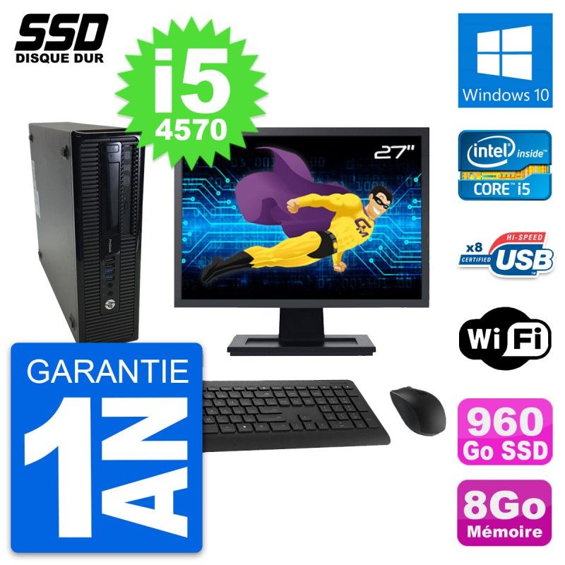 HP ProDesk 400 G1 SFF Desktop Computer, 27" Screen, i5-4570, 8GB RAM, 960GB SSD, Windows 10, Wifi