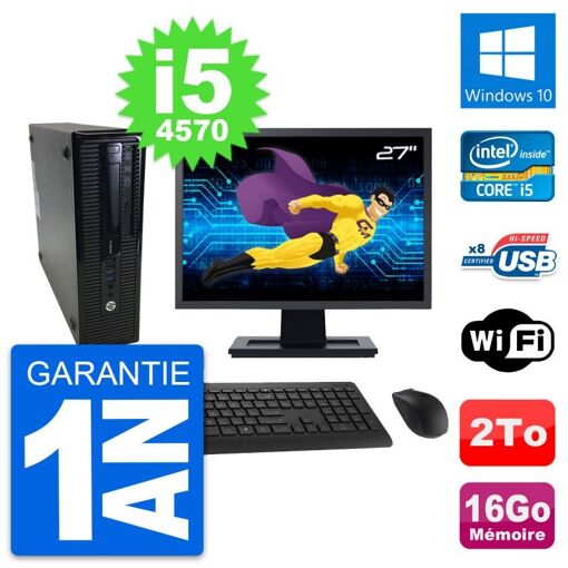 HP ProDesk 400 G1 SFF Computer - 27" Screen, i5-4570, 16GB RAM, 2TB HDD, Windows 10, WiFi