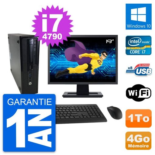 HP ProDesk 400 G1 SFF Desktop Computer - 19" Screen, i7-4790, 4GB RAM, 1TB HDD, Windows 10, Wifi
