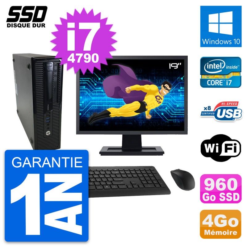 HP ProDesk 400 G1 SFF Computer - 19" Screen, i7-4790, 4GB RAM, 960GB SSD, Windows 10, WiFi