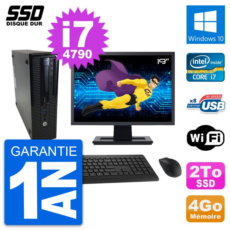 HP ProDesk 400 G1 SFF Computer - 19" Screen, Intel i7-4790, 4GB RAM, 2TB SSD, Windows 10, WiFi