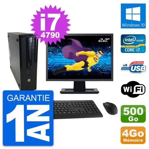 HP ProDesk 400 G1 SFF Desktop Computer, Intel i7-4790, 22" Screen, 4GB RAM, 500GB HDD, Windows 10, WiFi