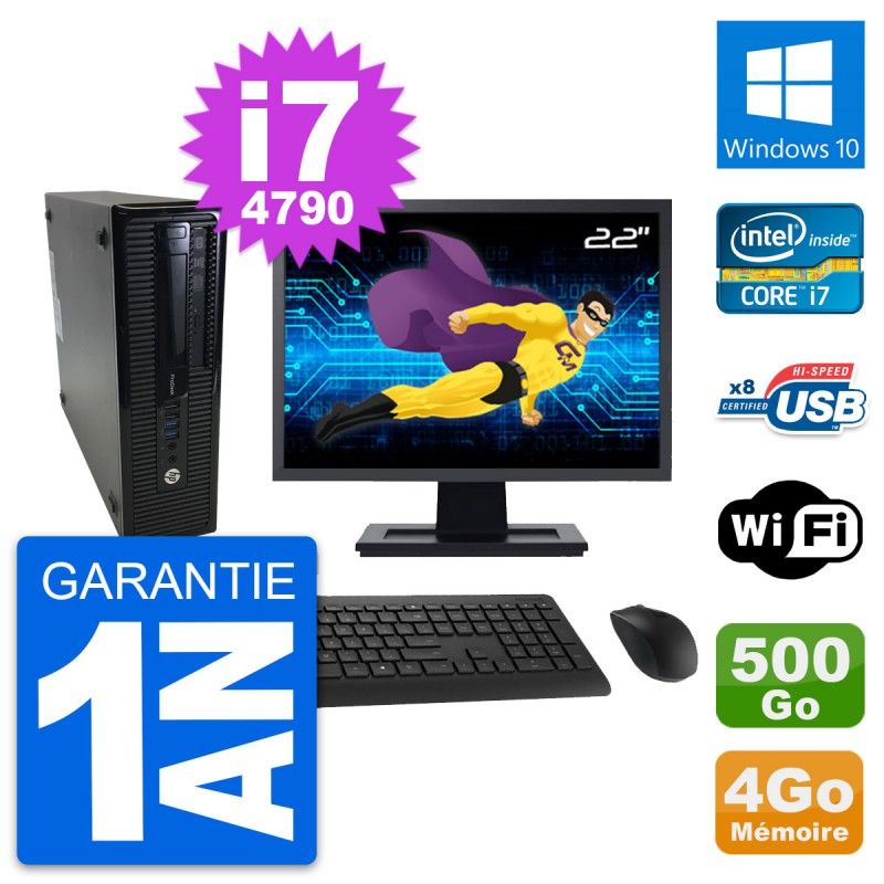 HP ProDesk 400 G1 SFF Desktop Computer, Intel i7-4790, 22" Screen, 4GB RAM, 500GB HDD, Windows 10, WiFi