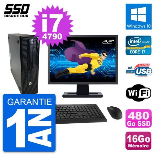 Computadora HP ProDesk 400 G1 SFF - Pantalla de 22", Intel Core i7-4790, 16 GB de RAM, 480 GB SSD, Windows 10, Wifi