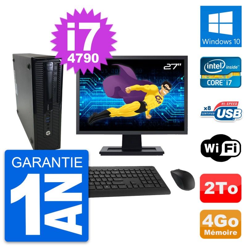 HP ProDesk 400 G1 SFF Computer - 27" Screen, i7-4790, 4GB RAM, 2TB Hard Drive, Windows 10, WiFi