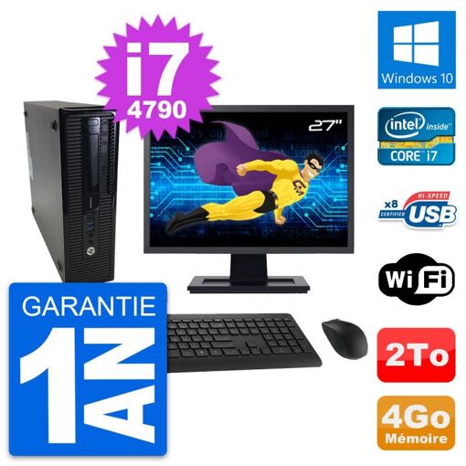 HP ProDesk 400 G1 SFF Computer - 27" Screen, i7-4790, 4GB RAM, 2TB Hard Drive, Windows 10, WiFi