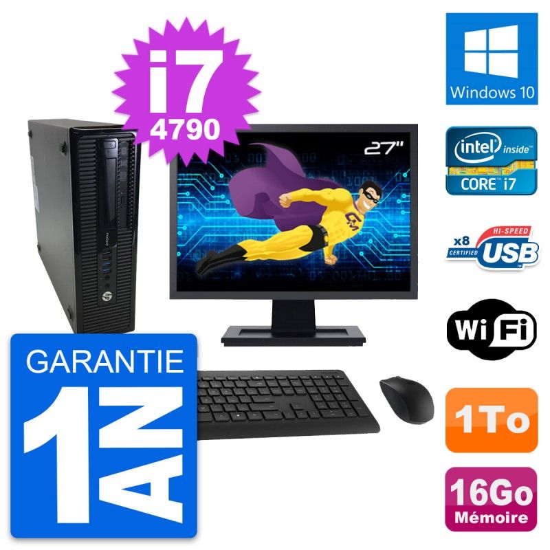 HP ProDesk 400 G1 SFF Desktop Computer, 27" Screen, i7-4790, 16GB RAM, 1TB HDD, Windows 10, WiFi
