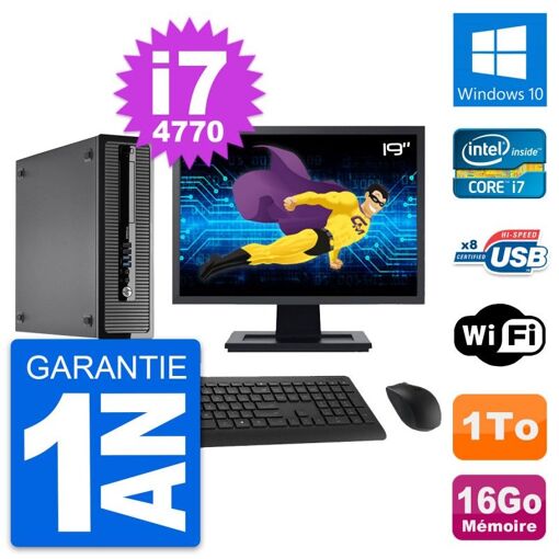 HP ProDesk 400 G1 SFF Computer - 19" Screen, i7-4770, 16GB RAM, 1TB HDD, Windows 10, WiFi