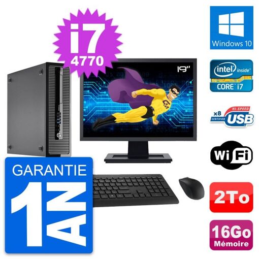 HP ProDesk 400 G1 SFF Computer - 19" Screen, i7-4770, 16GB RAM, 2TB Storage, Windows 10, WiFi