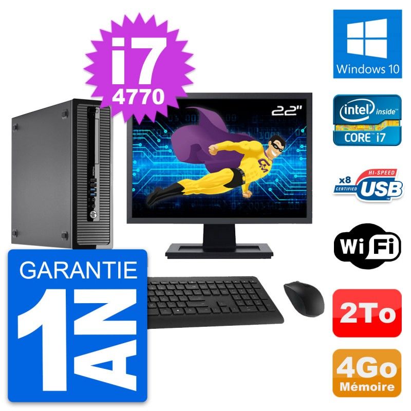 HP ProDesk 400 G1 SFF Desktop PC - 22" Screen, i7-4770, 4GB RAM, 2TB HDD, Windows 10, WiFi