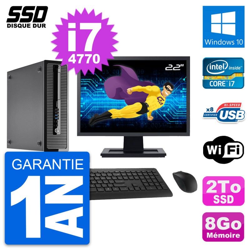 HP ProDesk 400 G1 Mini PC - 22" Screen, Intel i7-4770, 8GB RAM, 2TB SSD, Windows 10, WiFi