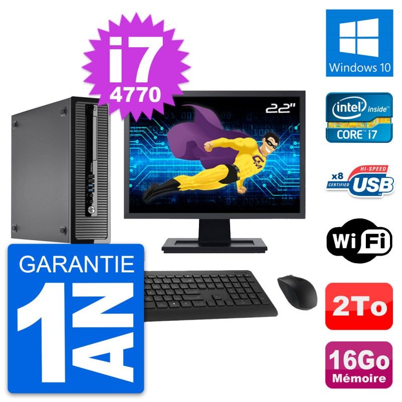 HP ProDesk 400 G1 SFF Computer - 22" Screen, i7-4770, 16GB RAM, 2TB Storage, Windows 10, WiFi