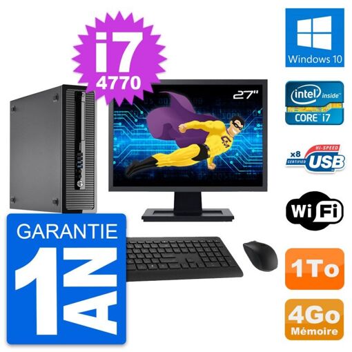 HP ProDesk 400 G1 SFF Desktop PC - 27" Screen, i7-4770, 4GB RAM, 1TB HDD, Windows 10, WiFi