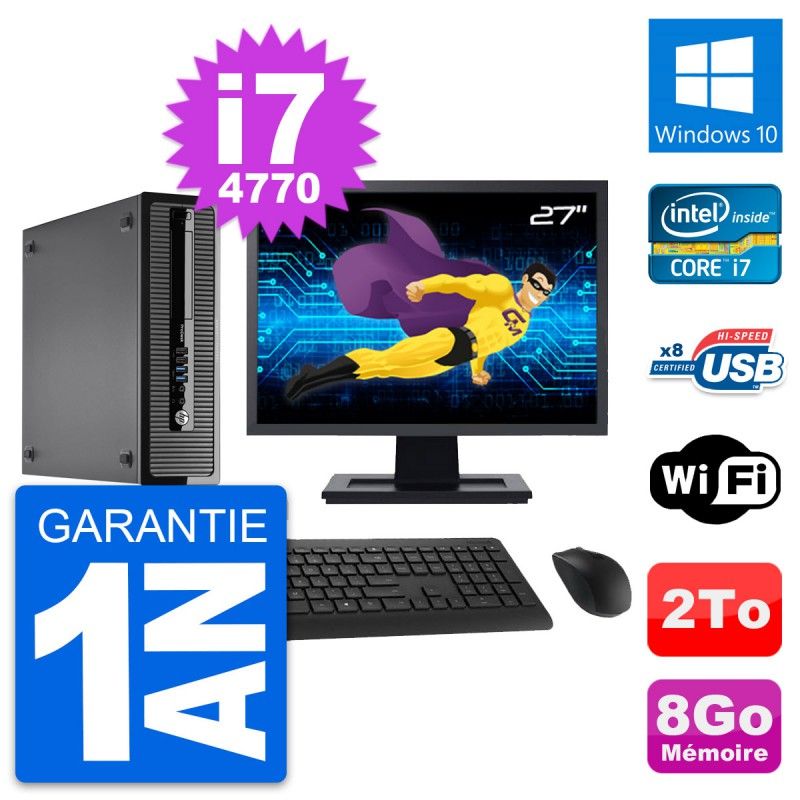 Ordinateur HP ProDesk 400 G1 SFF | Écran 27'' | i7-4770 | 8 Go RAM | 2 To Stockage | Windows 10