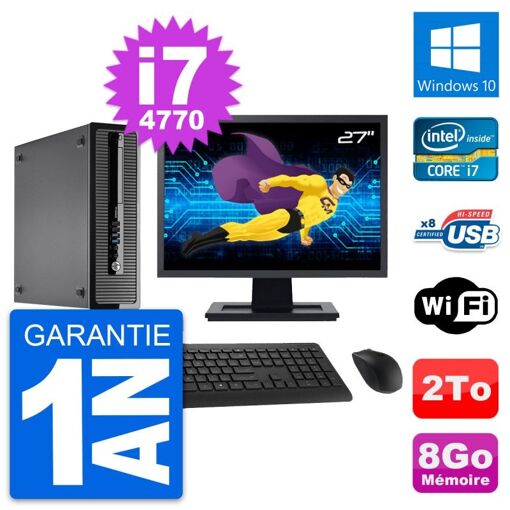 HP ProDesk 400 G1 SFF Computer | 27" Screen | i7-4770 | 8GB RAM | 2TB Storage | Windows 10