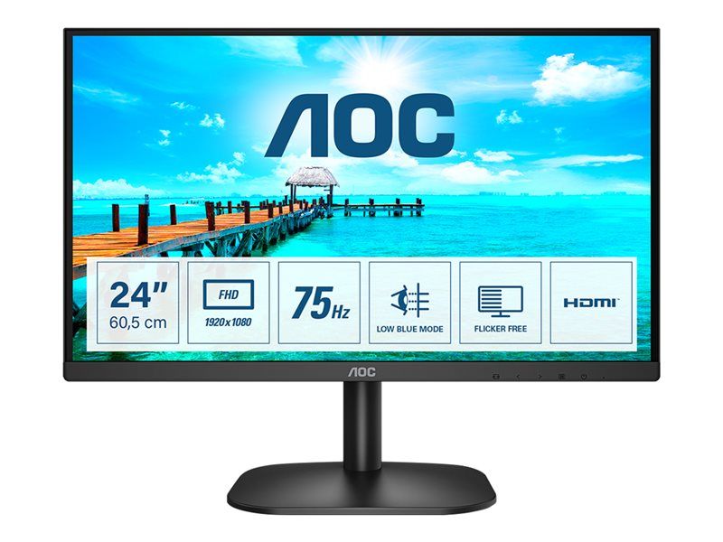 AOC B2 Series 24-inch LED Monitor - 1920x1080p, 75Hz, VA, 250 cd/m², 3000:1, 4ms, HDMI, VGA