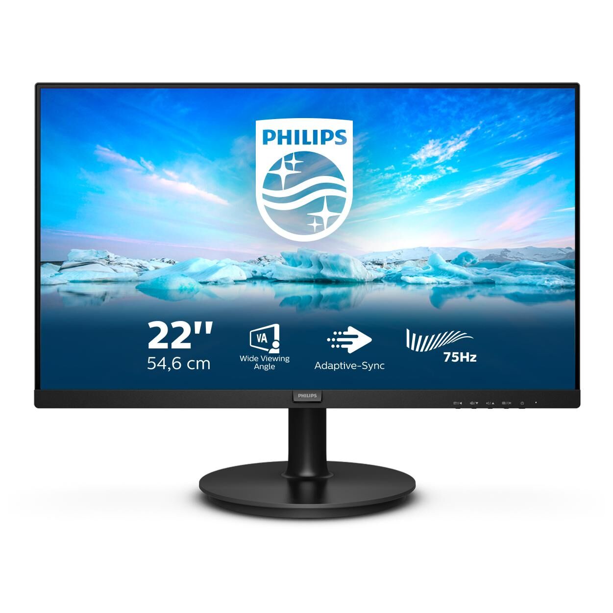 Pantalla Philips V-line 222V8LA - 22" LED - Full HD (1080p) a 75 Hz - VA - 250 cd/m² - 3000:1 - 4 ms - HDMI, VGA, DisplayPort - Altavoces integrados - Negro texturizado