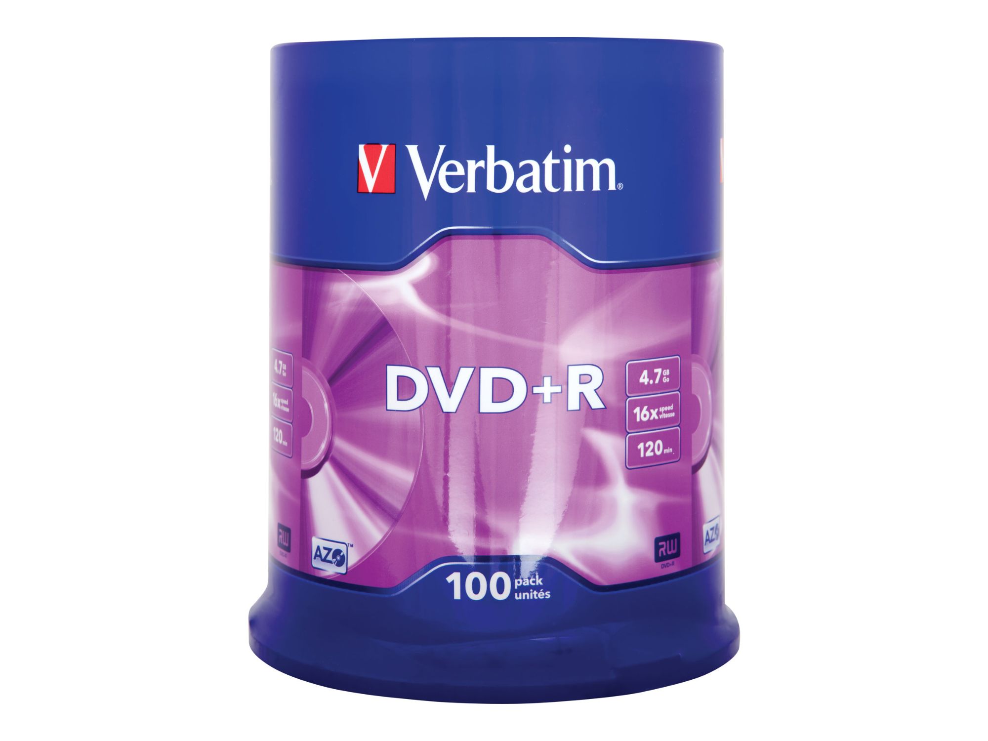 Verbatim DVD+R 100-Pack - 4.7GB, 16x Speed, Silver Matte