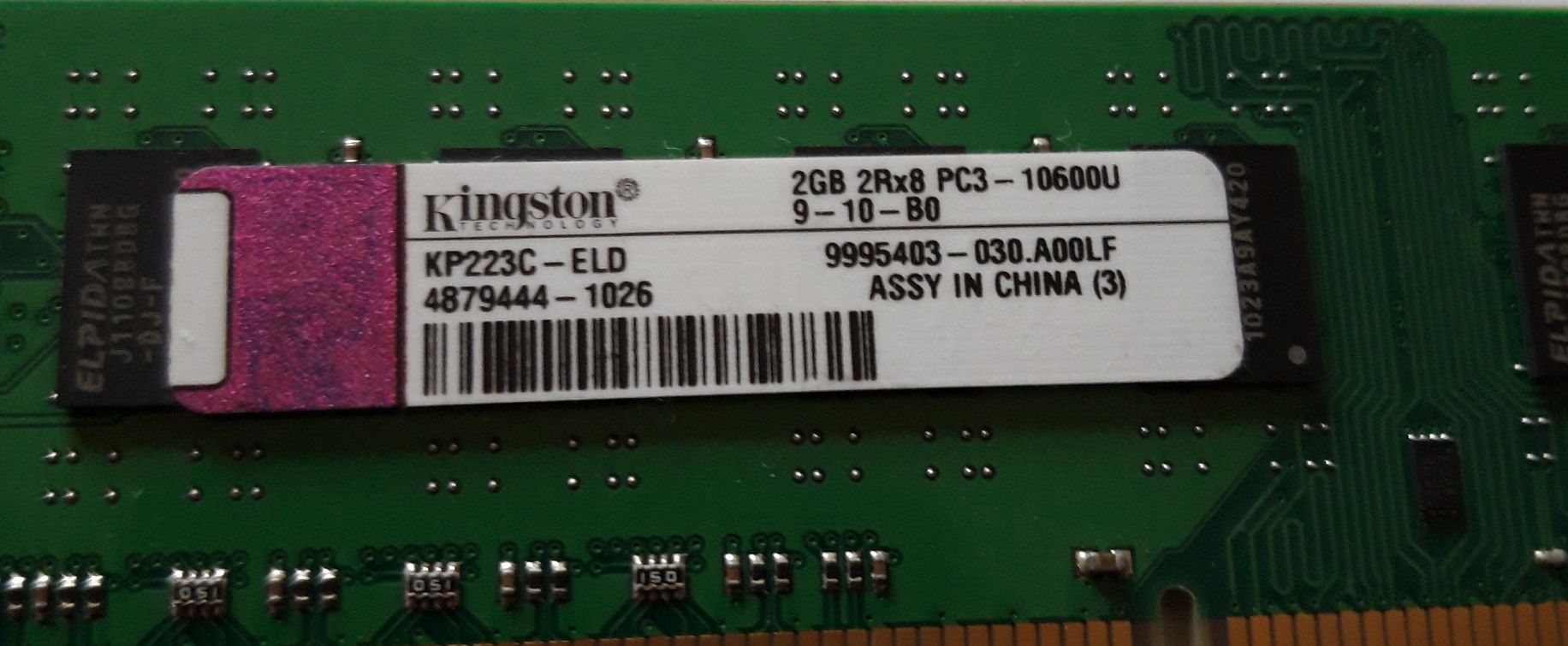 Kit de memoria RAM Kingston 2GB DDR3 PC3-10600U (2Rx8)
