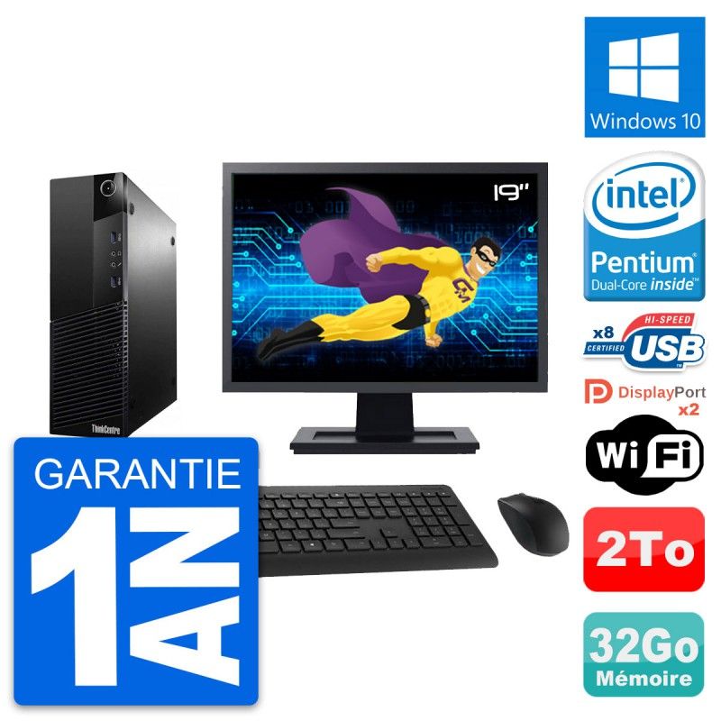 Lenovo M83 SFF Desktop Computer - 19' Screen, Intel G3220, 32GB RAM, 2TB Hard Drive, Windows 10, WiFi