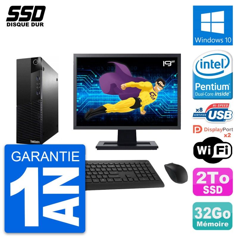 Lenovo M83 SFF Desktop Computer, 19" Screen, Intel G3220, 32GB RAM, 2TB SSD, Windows 10, WiFi