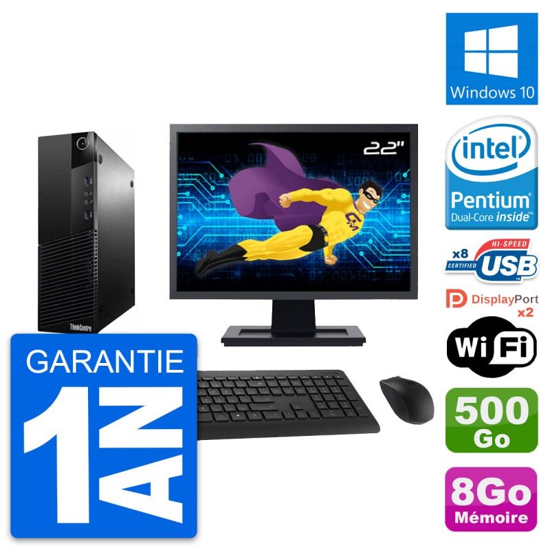 Lenovo M83 SFF Desktop Computer - 22" Screen, Intel G3220, 8GB RAM, 500GB HDD, Windows 10, WiFi