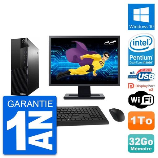 Lenovo M83 SFF Desktop Computer - 22" Screen, Intel G3220, 32GB RAM, 1TB HDD, Windows 10, WiFi