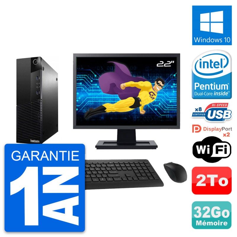 Lenovo M83 SFF Desktop Computer - 22" Screen, Intel G3220, 32GB RAM, 2TB HDD, Windows 10, WiFi