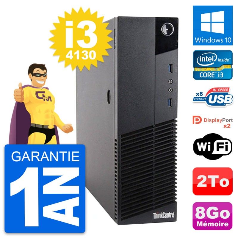 Lenovo ThinkCentre M83 SFF Desktop PC - Intel i3-4130, 8GB RAM, 2TB HDD, Windows 10, WiFi