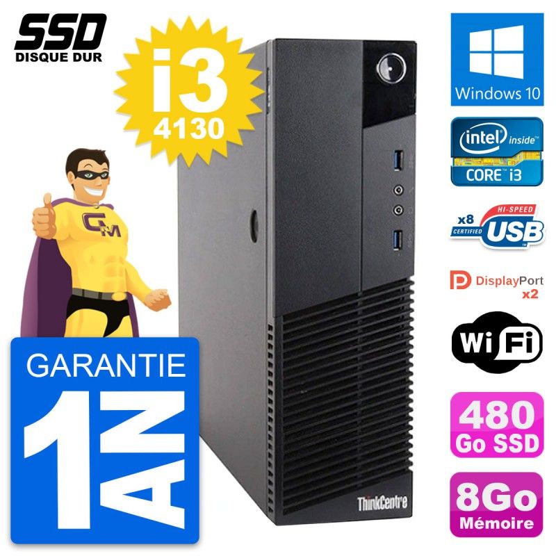 Lenovo ThinkCentre M83 SFF Desktop PC - Intel i3-4130, 8GB RAM, 480GB SSD, Windows 10, WiFi